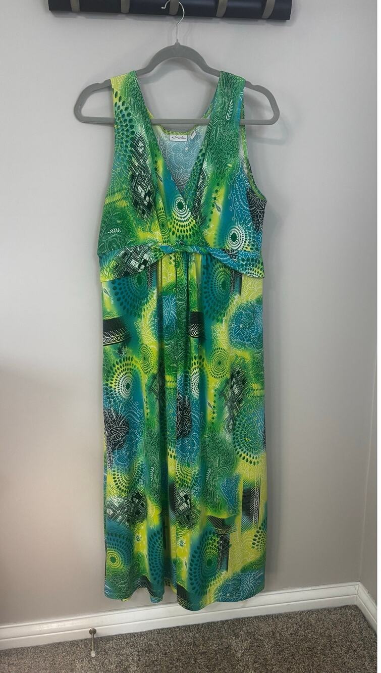 Kim Rogers by Belk, petite large, abstract tropical print, sleeveless dress